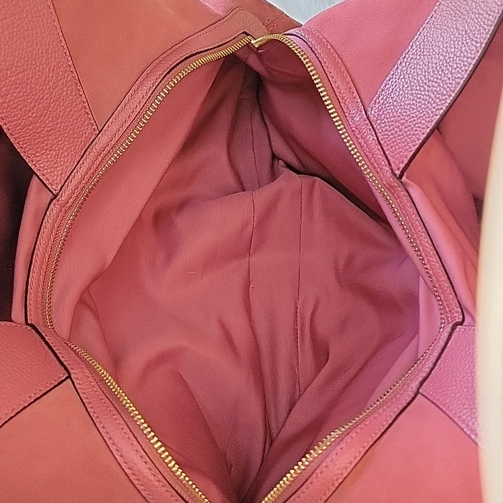 COACH Lexy Large Pink Rose Pebbled Leather‎ Suede Double Handle Shoulder Bag